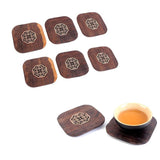 Maxbell 6 Piece Vintage Chinese Creative Solid Wood Teacup Coaster Set Mats and Holder for Drinks Handicraft 8.7x8.7x1cm - Aladdin Shoppers