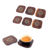 Maxbell 6 Piece Vintage Chinese Creative Solid Wood Teacup Coaster Set Mats and Holder for Drinks Handicraft 8.7x8.7x1cm - Aladdin Shoppers