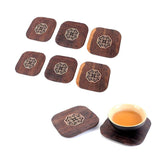 Maxbell 6 Piece Vintage Chinese Creative Solid Wood Teacup Coaster Set Mats and Holder for Drinks Handicraft 8.7x8.7x1cm - Aladdin Shoppers