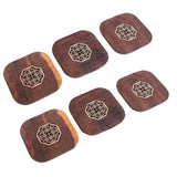Maxbell 6 Piece Vintage Chinese Creative Solid Wood Teacup Coaster Set Mats and Holder for Drinks Handicraft 8.7x8.7x1cm - Aladdin Shoppers