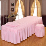 3xMassage Cosmetic Table Valance Sheet Cover with Hole Pink-185x70cm