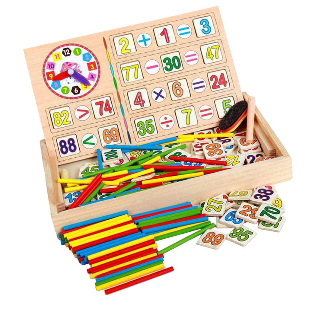 Maxbell Maxbell Colourful Multifunctional Wooden Teaching Math Counting Educational Game Toy Board Box for Kids