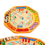 Chinese Checkers 12" Wooden Chessboard with Wooden Fishing Toy for Kids Play