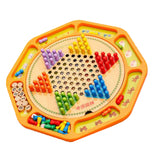 Chinese Checkers 12" Wooden Chessboard with Wooden Fishing Toy for Kids Play