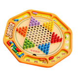 Chinese Checkers 12" Wooden Chessboard with Wooden Fishing Toy for Kids Play
