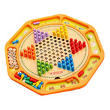 Chinese Checkers 12" Wooden Chessboard with Wooden Fishing Toy for Kids Play