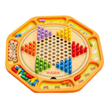 Chinese Checkers 12" Wooden Chessboard with Wooden Fishing Toy for Kids Play