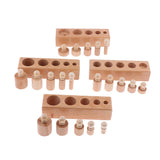 Maxbell Maxbell 4pcs/Set Montessori Wodden Knobbed Cylinder Blocks Toy Natural Wood