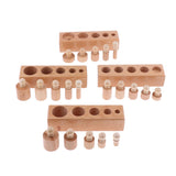 Maxbell Maxbell 4pcs/Set Montessori Wodden Knobbed Cylinder Blocks Toy Natural Wood