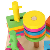 Maxbell Maxbell Kids Shape Sort Stacker Building Blocks Toys Wooden Geometric Montessori Toy