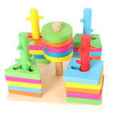 Maxbell Maxbell Kids Shape Sort Stacker Building Blocks Toys Wooden Geometric Montessori Toy