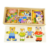 Maxbell Maxbell Wooden Jigsaw Puzzle Kids Educational Toys Bear Family Dress Up Game Toy Set