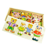 Maxbell Maxbell Wooden Jigsaw Puzzle Kids Educational Toys Bear Family Dress Up Game Toy Set