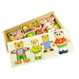 Maxbell Maxbell Wooden Jigsaw Puzzle Kids Educational Toys Bear Family Dress Up Game Toy Set