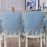 Maxbell A Set of Light Blue Fresh Style Chair Cushion + Backrest Cover for Dining Room Chairs with Clear Golden Lace Decoration - Aladdin Shoppers