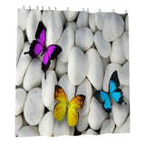 Maxbell 4 Pieces Butterfly Pebbles Shower Curtain Set w/ Bath Rug Toilet Lid Cover