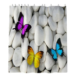 Maxbell 4 Pieces Butterfly Pebbles Shower Curtain Set w/ Bath Rug Toilet Lid Cover