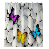 Maxbell 4 Pieces Butterfly Pebbles Shower Curtain Set w/ Bath Rug Toilet Lid Cover