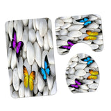 Maxbell 4 Pieces Butterfly Pebbles Shower Curtain Set w/ Bath Rug Toilet Lid Cover