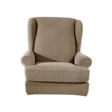 Maxbell 2 Set Stretch Wing Chair Cover Wingback Sofa Slipcover Sand Deep Grey