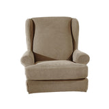Maxbell 2 Set Stretch Wing Chair Cover Wingback Sofa Slipcover Sand Deep Grey