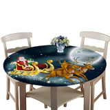 Xmas Theme Waterproof Tablecloth for Round Table 1.2m Dia Elk Santa