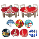 Xmas Theme Waterproof Tablecloth for Round Table 1.2m Dia Elk Santa