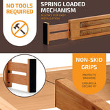 Maxbell 2x4x Bamboo Adjustable Drawer Dividers Expandable Utensil Organizer Separators 43x6x1.5cm