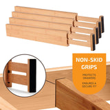Maxbell 2x4x Bamboo Adjustable Drawer Dividers Expandable Utensil Organizer Separators 43x6x1.5cm