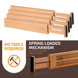Maxbell 2x4x Bamboo Adjustable Drawer Dividers Expandable Utensil Organizer Separators 43x6x1.5cm