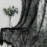 Maxbell 2xBlack Lace Floral Net Curtains Voile Curtains for Study Room Home Decorative 100cmx140cm