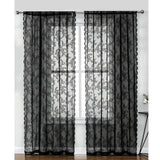 Maxbell 2xBlack Lace Floral Net Curtains Voile Curtains for Study Room Home Decorative 100cmx200cm