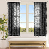 Maxbell 2xBlack Lace Floral Net Curtains Voile Curtains for Study Room Home Decorative 100cmx200cm