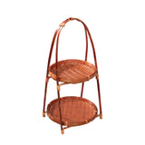 Maxbell 2xBamboo Woven Fruit Basket Decor Bamboo Storage Basket for Kitchen Table Cafe 2 Layers 38cmx22cm
