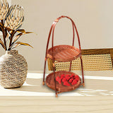 Maxbell 2xBamboo Woven Fruit Basket Decor Bamboo Storage Basket for Kitchen Table Cafe 2 Layers 38cmx22cm
