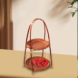 Maxbell 2xBamboo Woven Fruit Basket Decor Bamboo Storage Basket for Kitchen Table Cafe 2 Layers 38cmx22cm