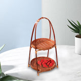 Maxbell 2xBamboo Woven Fruit Basket Decor Bamboo Storage Basket for Kitchen Table Cafe 2 Layers 38cmx22cm