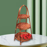 Maxbell 2xBamboo Woven Fruit Basket Decor Bamboo Storage Basket for Kitchen Table Cafe 3 Layers 45cmx22cm