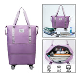 Maxbell Rolling Duffle Bag Apparel Tote Bag Pouch Wheeled for Outddor Sports Fitness purple