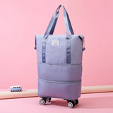 Maxbell Rolling Duffle Bag Apparel Tote Bag Pouch Wheeled for Outddor Sports Fitness purple red