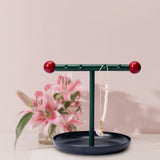 Maxbell Jewelry Organizer Stand with Tray Modern Hanging Organizer Jewelry Tray Dish Black Tray Green Rod