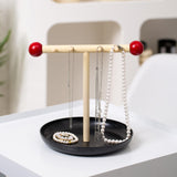 Maxbell Jewelry Organizer Stand with Tray Modern Hanging Organizer Jewelry Tray Dish Black Tray White Rod