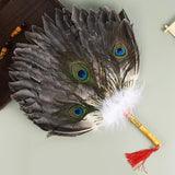 Maxbell Maxbell Ancient Chinese Zhuge Liang Feather Fan Decor Men for Festival Dance Holiday Style E