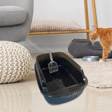 Maxbell Maxbell Open Litter Box Kittens Container Sturdy Slotted Tray Sifting Litter Pan Black