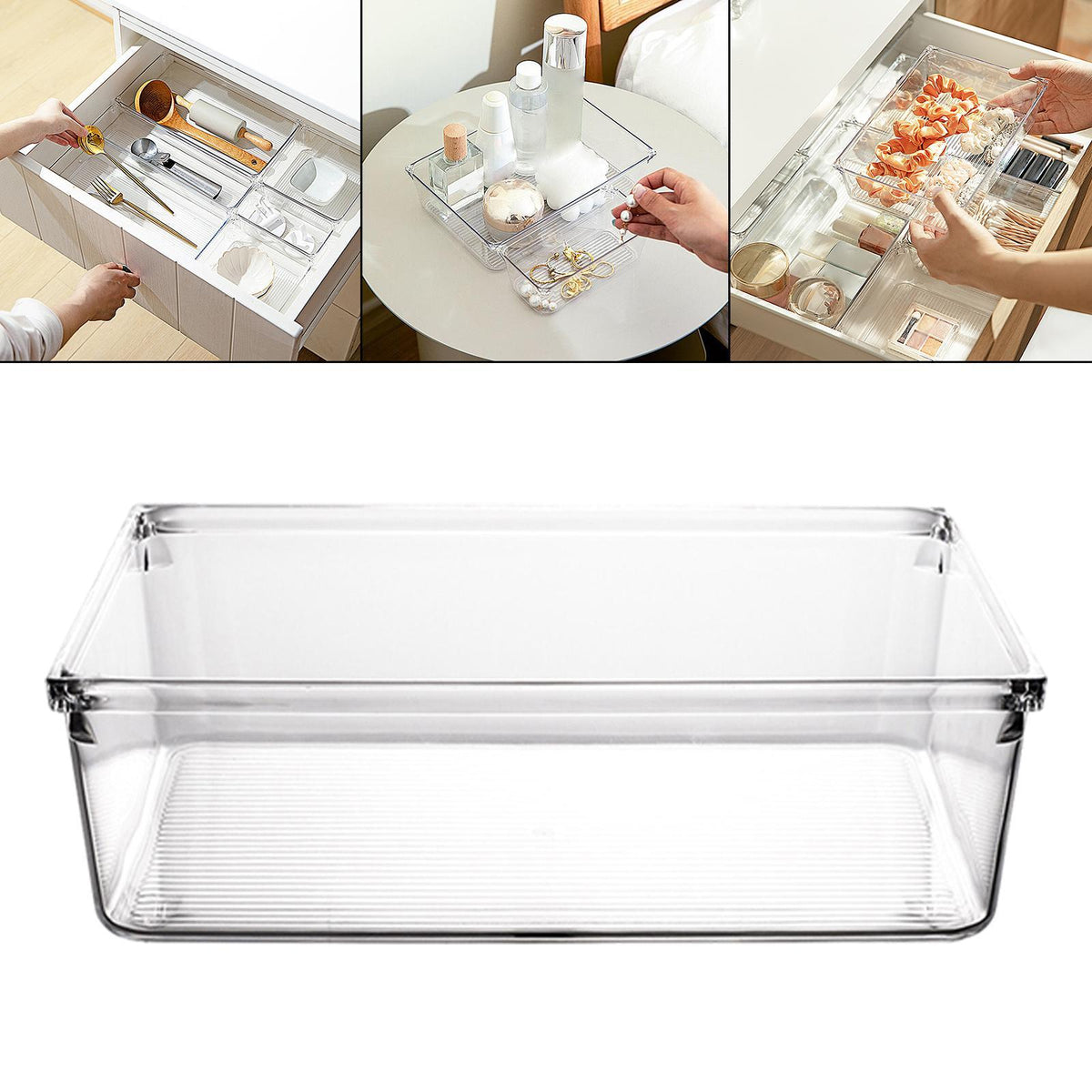Maxbell Clear Drawer Organizer Trays Desk Storage Bin for Kitchen Study Room Cabinet Square L