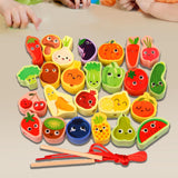 Maxbell Wooden Bead Threading Toy Gifts Wooden Lacing Toy for Children Kids Toddlers vegetable and fruit