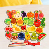 Maxbell Wooden Bead Threading Toy Gifts Wooden Lacing Toy for Children Kids Toddlers vegetable and fruit