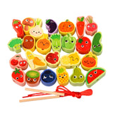 Maxbell Wooden Bead Threading Toy Gifts Wooden Lacing Toy for Children Kids Toddlers vegetable and fruit