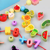 Maxbell Wooden Bead Threading Toy Gifts Wooden Lacing Toy for Children Kids Toddlers vegetable and fruit