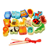 Maxbell Wooden Bead Threading Toy Gifts Wooden Lacing Toy for Children Kids Toddlers animal